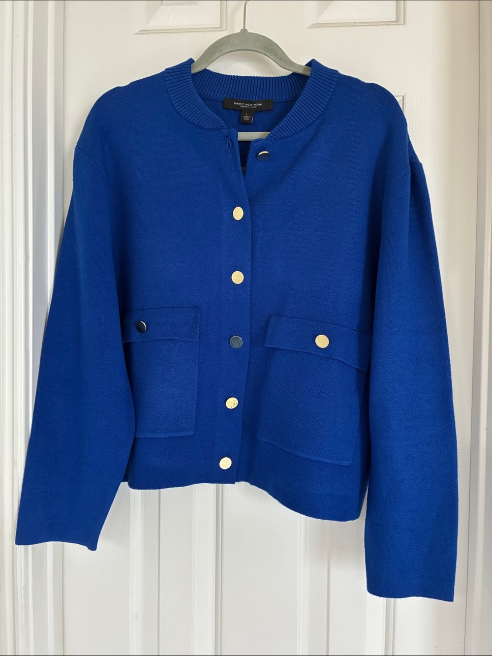 Andrew Marc Royal Blue Knit Jacket with Gold Accents
